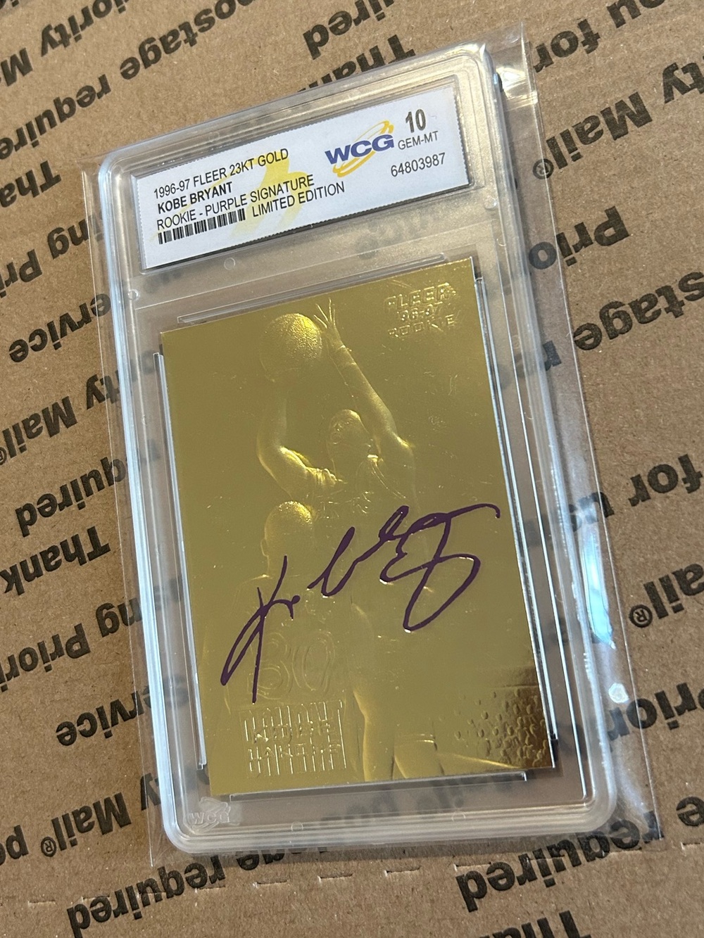 WCG 10 Kobe Bryant ‘97 Fleer 23KT Gold Purple Signature Graded RC SN: 74149